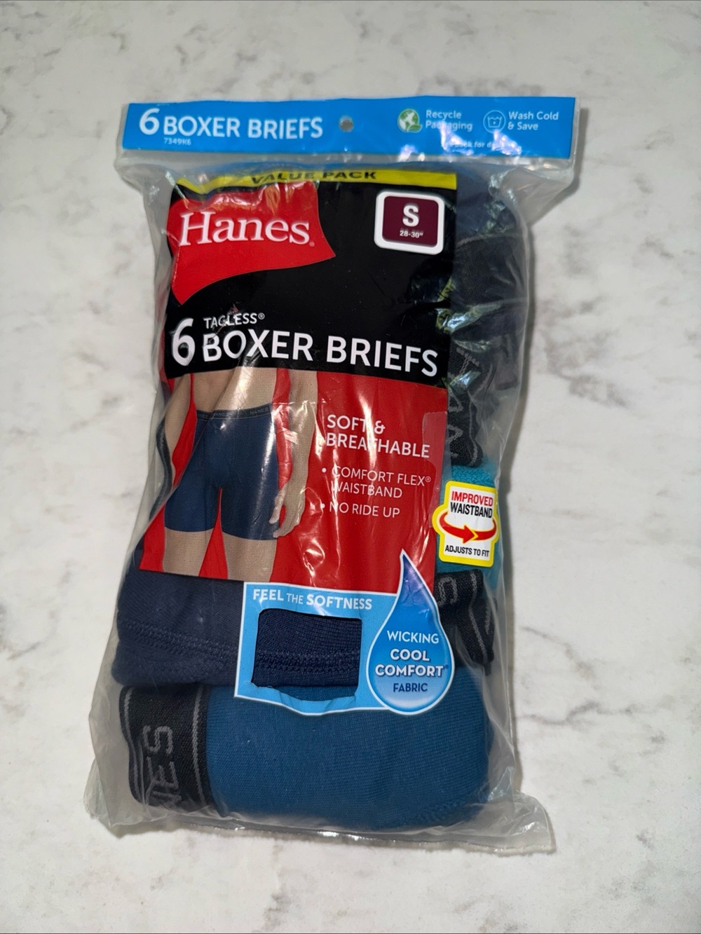 NEW Hanes Men's Comfort Soft Tagless Boxer Briefs 6 Pk Covered Waistband Size S